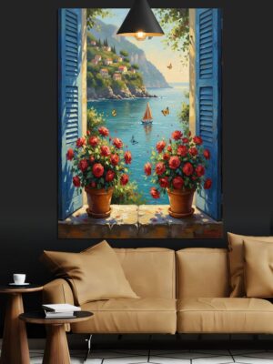 Manzaralı Pencere Ve Deniz Dekoratif Kanvas - Mdf Ahşap Tablo