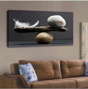 Lona Sanat Taş Tüy Denge - Tek Parça Kanvas Tablo;Nocolor-Be052Cb1 120 X 60