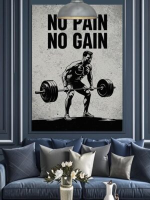 No Pain No Gain Yazılı Fitness Gym Motivasyon Dekoratif Kanvas - Mdf Ahşap Tablo