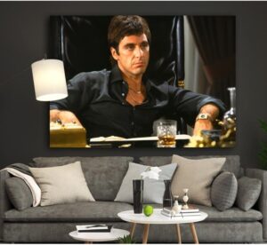 Mgi Design Kanvas Tablo, Duvar Dekorasyonu, 60x90 cm, Tek Parça, Tony Montana Scarface Al Pacino Temalı, UV Baskılı, Ahşap Şaseli