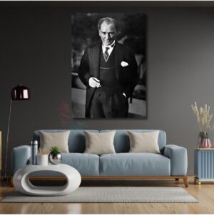 Siyah Beyaz Atatürk Portresi Kanvas Tablo Mustafa Kemal Atatürk Tablo Modeli Ev Ofis Dekoru