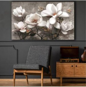 Ar Ajans Kanvas Tablo Beyaz Çiçekler Modern Dekoratif Kanvas Tablo 80 X 120