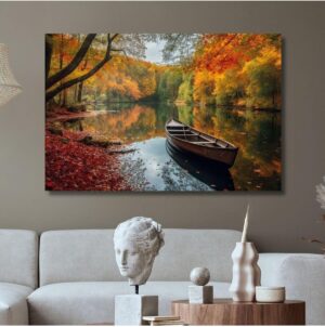 Gaagart Tekli Yatay Kanvas Duvar Tablosu Sandal Ve Natural Göl Manzarası, 90 X 60