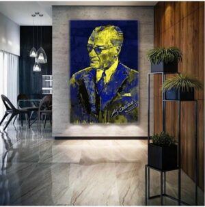 Ar Ajans Kanvas Tablo Mustafa Kemal Atatürk Imzası Sarı Ve Lacivert Kanvas Tablo 60 X 90