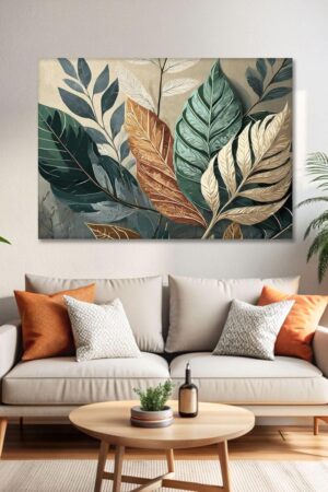 Lona Sanat Büyük Yapraklar Kanvas Tablo - Modern Duvar Tablosu - Canvas Tablo - Duvar Dekorasyonu - Duvar Süsü;Renkli 50 X 70