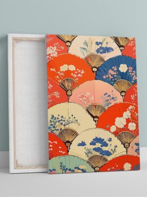 Postermanya Fan Flora, Yelpaze Çiçekleri, Japon Sanatı Kanvas Tablo - Tuval Tablo, Sanatsal Dekorasyon