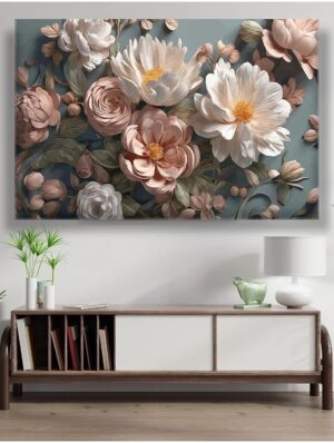 Lona Sanat Doğal Görünümlü Çiçek Yapay Zeka Tasarımı Muhteşem Duvar Dekoru Kanvas Tablo;Renkli 80 X 120