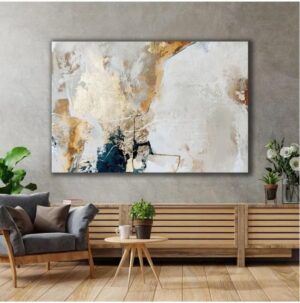 Ar Ajans Kanvas Tablo Soyut Sanat Altın Dokular Mavi Turkuaz Krem Tekstüre Modern Sanat Kanvas Tablo 80 X 120