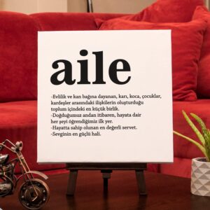 Aile Kelime Anlamlı Kanvas Tablo 25 x 25 cm