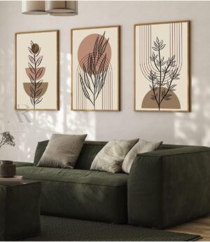 Ar Ajans Kanvas Tablo Minimalist Line Art Boho Çerçevesiz 3'Lü Set Tablo 40 X 60