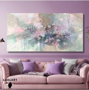 Gaagart Panoramik Kanvas Duvar Tablosu Lila Tonlarında Küçük Çiçekler, 140 X 70