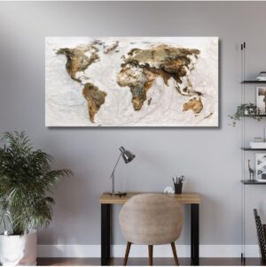 Gaagart Panoramik Kanvas Tablo Kabartma Görünümlü Dünya Haritası, 120 X 60
