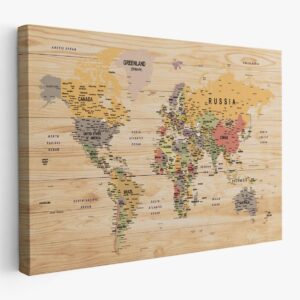 Harita Sepeti Ahşap Görünümlü Dünya Haritası Ayrıntılı Ve Dekoratif Kanvas Tablo 1800 125 X 70 Karışık Hs-1800