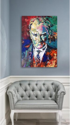 ARAJANS Yağlı Boya Efektli Mustafa Kemal Atatürk Portresi Karizma Soyut Kanvas Tablo Renkli 70 x 50