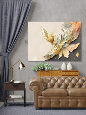 Ar Ajans Kanvas Tablo Çiçekler Altın Gri Yarım Dekoratif Kanvas Tablo 50 X 70