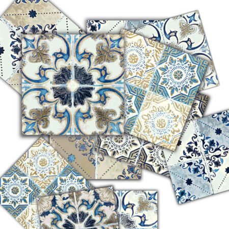 Tink Kendinden Yapışkanlı Karma Fas 4 Desenli Pvc Karo, Yapışkanlı Fayans Kaplama, Fayans Çıkartması, Zemin Duvar Karosu 10x10 cm (20 Adet/0,20 m2)